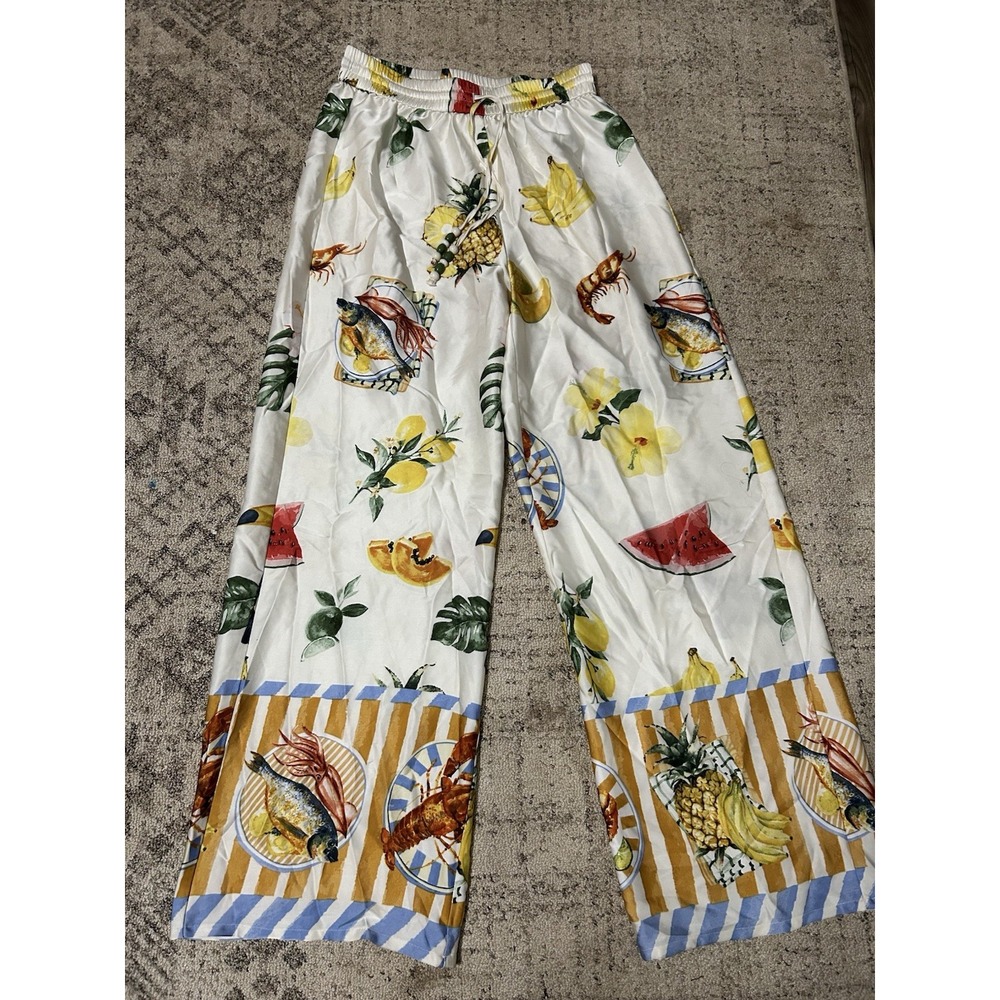 Bailey 44 Women's Tropical Print Pull On Wide Leg Pants Elastic Waist Size Small